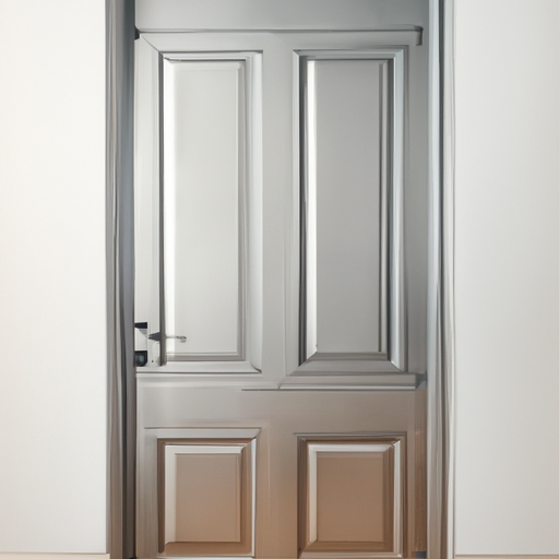 1. A high-resolution image of a modern, sleek bulletproof door installed in a residential setting.